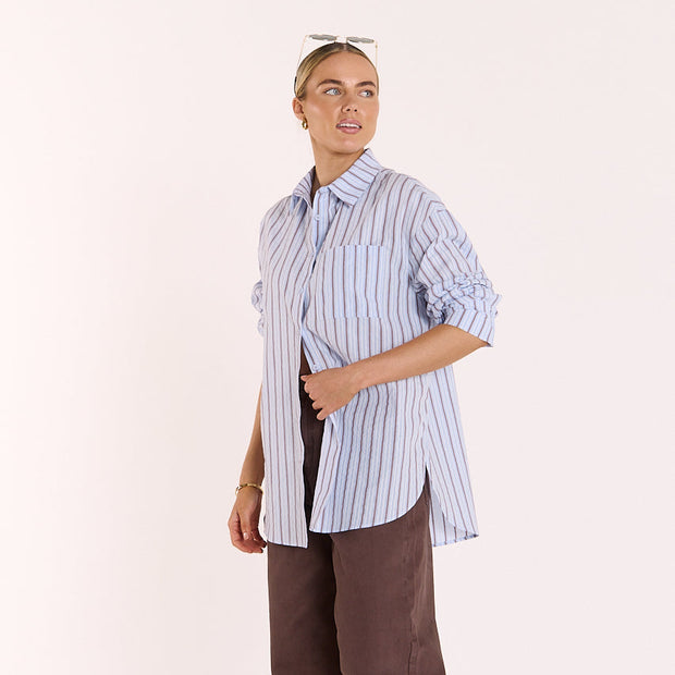 Feather & Noise Emily Shirt in Blue Chocolate Stripe