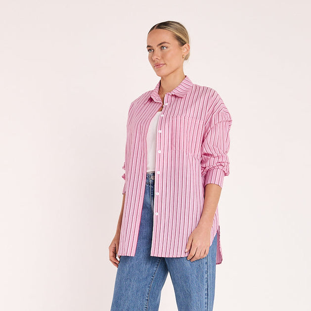Feather & Noise Emily Shirt in Pink Burgundy Stripe