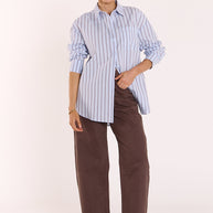 Feather & Noise blue and chocolate stripe shirt AU sizes 6-18