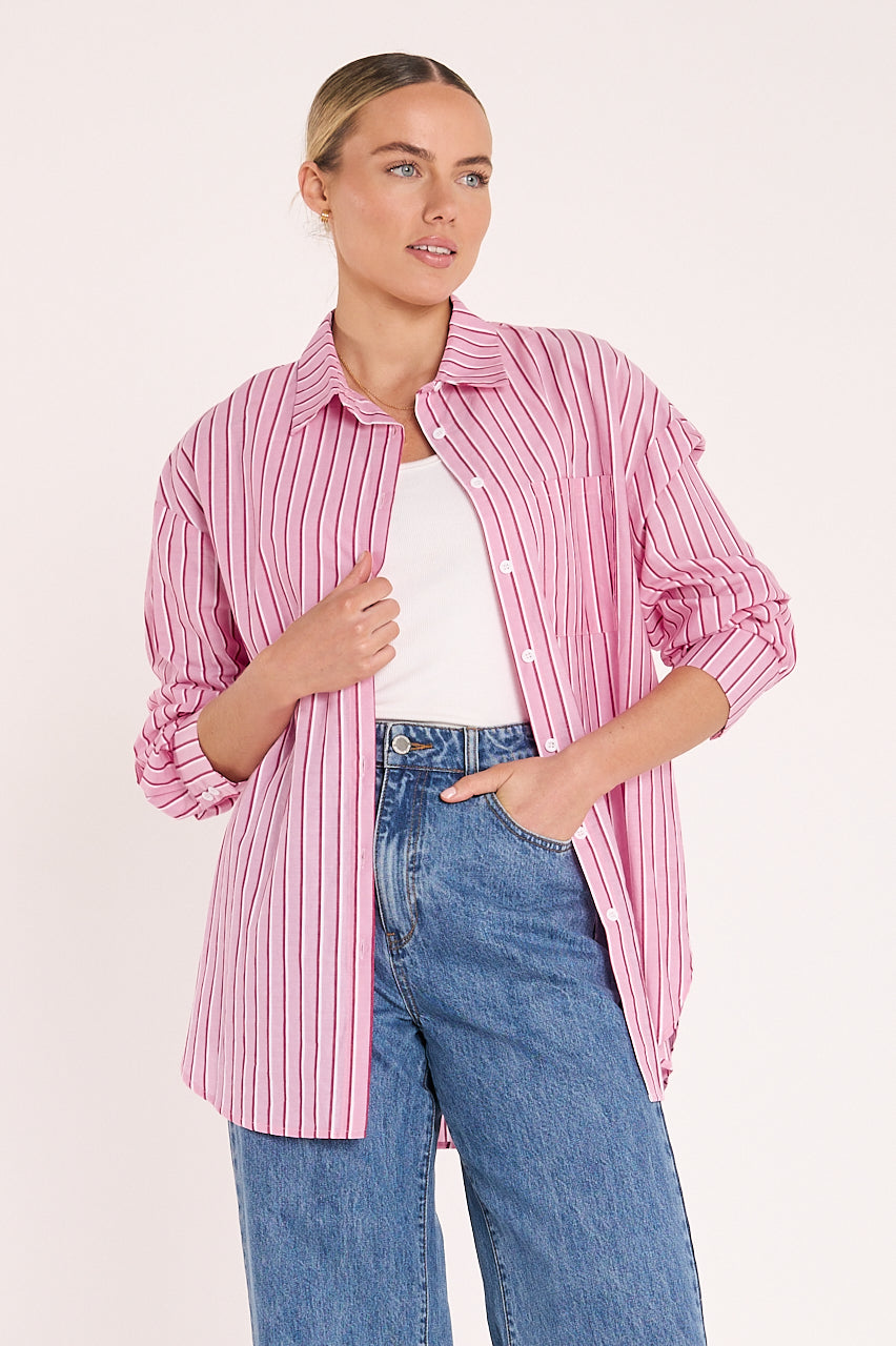 Feather & Noise pink stripe button-down shirt AU sizes 6-18