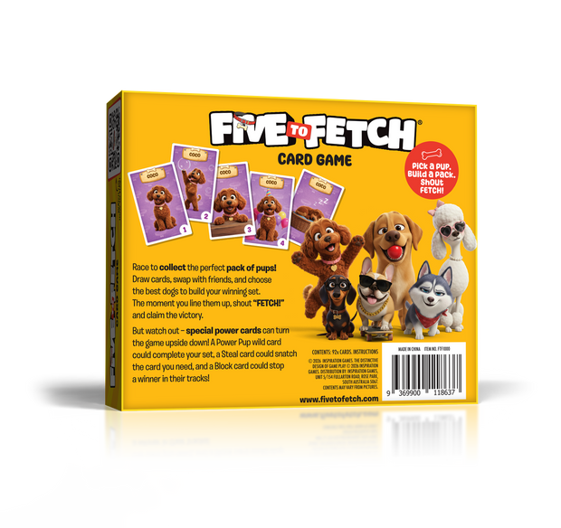 Back of the Five to Fetch card game box