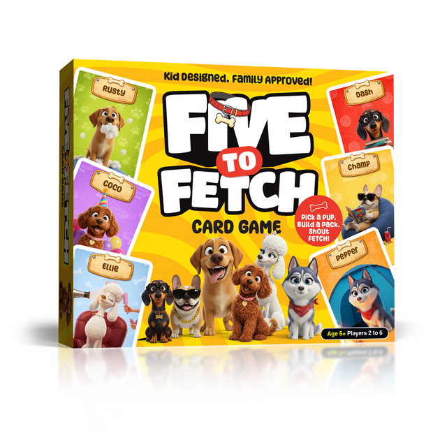 Five to Fetch puppy card game box front