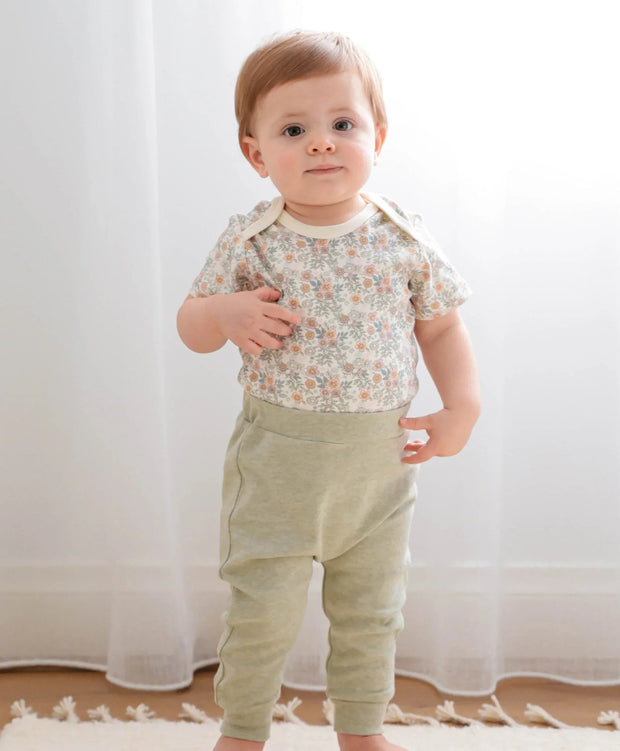 GOTS certified organic cotton baby leggings with cuffed ankles
