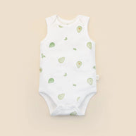GOTS certified organic cotton baby singlet with avocado print
