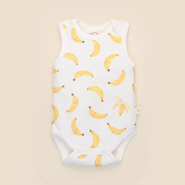 GOTS certified organic cotton baby singlet with banana print
