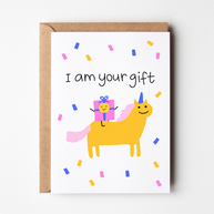 Friends of Henry I Am Your Gift Greeting Card with unicorn and present design