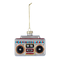 Glass boombox Christmas ornament with painted speakers