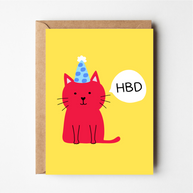 Friends of Henry HBD Cat Greeting Card with red party cat illustration