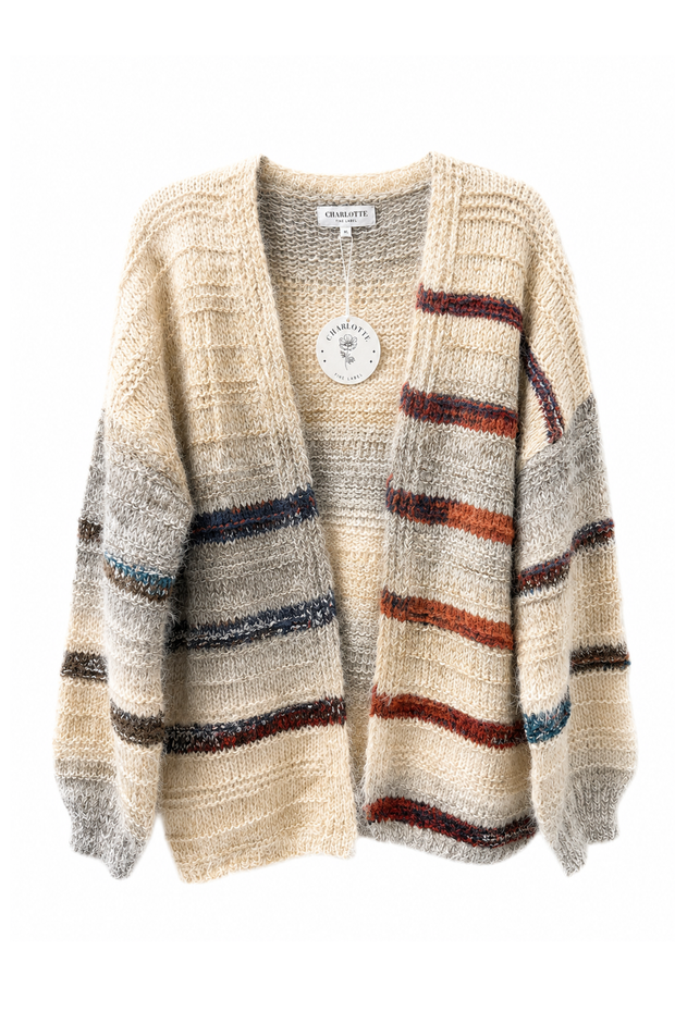 Striped Chunky Knit Cardigan – Khaki
