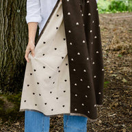 Holly Heart Scarf styled in rich chocolate brown with delicate cream hearts