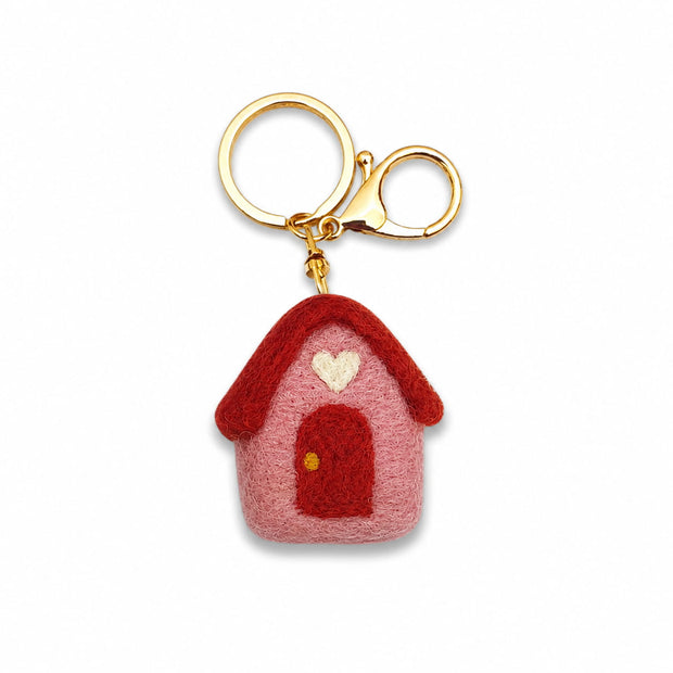 Home Dweller Felt House Keychain in Pink