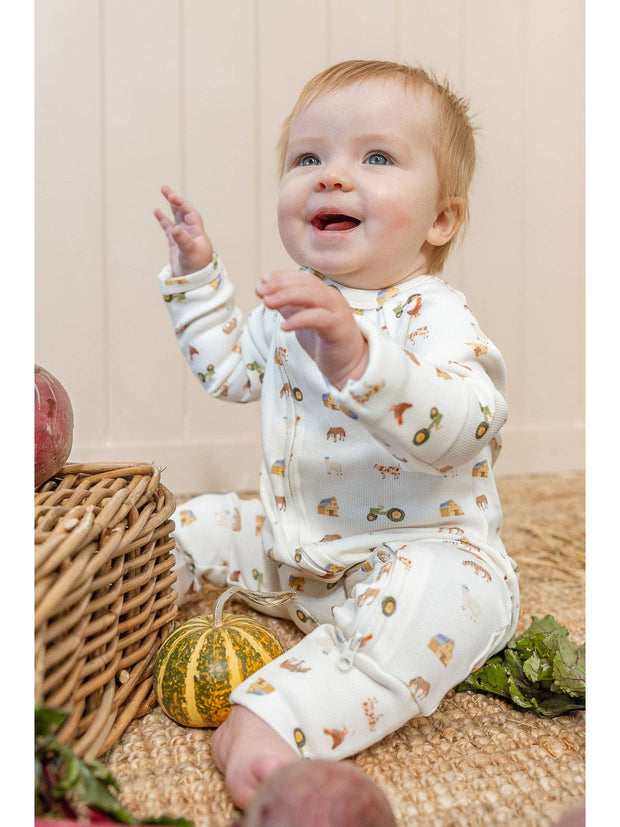 Homegrown Kids Farm Print Rib Growsuit with two way zipper