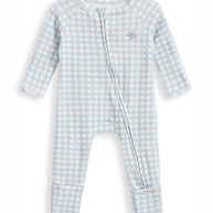 Homegrown Kids Light Blue Gingham Rib Growsuit with two way zipper