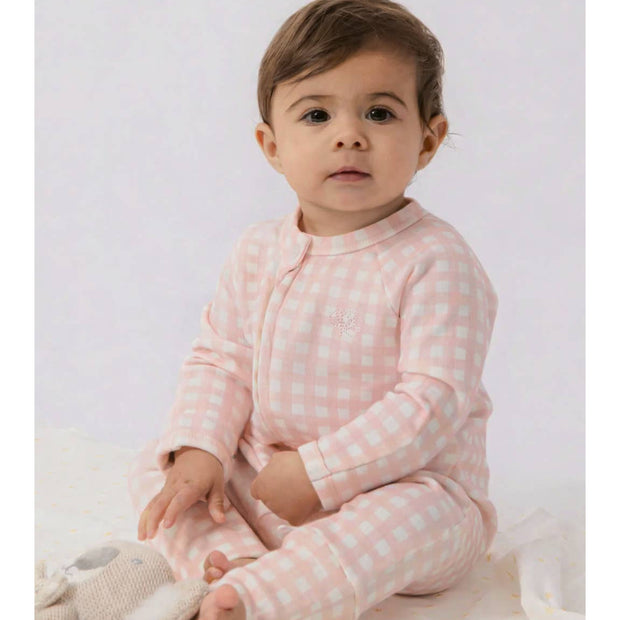 Homegrown Kids Pink Gingham Rib Growsuit with two way zipper
