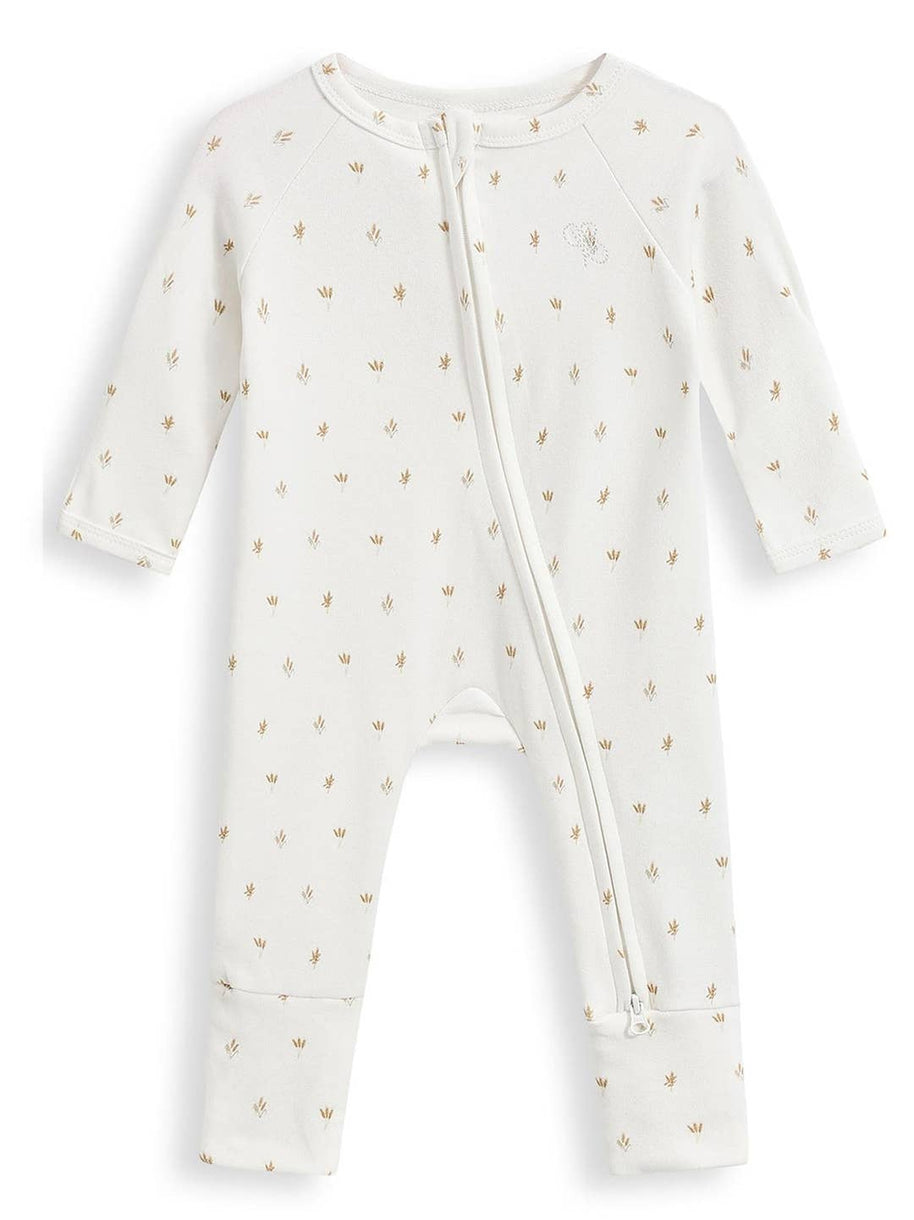 Homegrown Kids Wheat Sprig Rib Growsuit with two way zipper