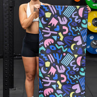 Black Fiesta hooded gym towel designed for gym benches