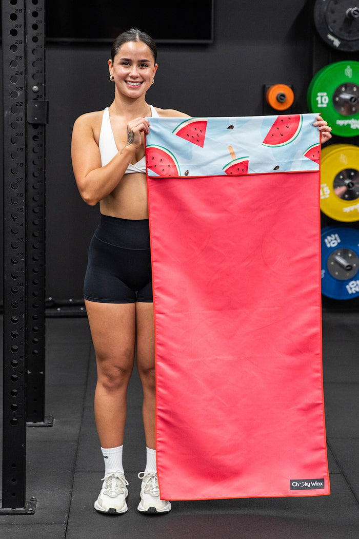 Cheeky Winx quick dry hooded workout towel with watermelon print