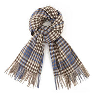 Houndstooth Blue and Brown Classic Check Winter Scarf with tassel detail