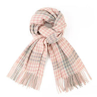 Houndstooth Pink and Grey Classic Check Winter Scarf with tassel detail