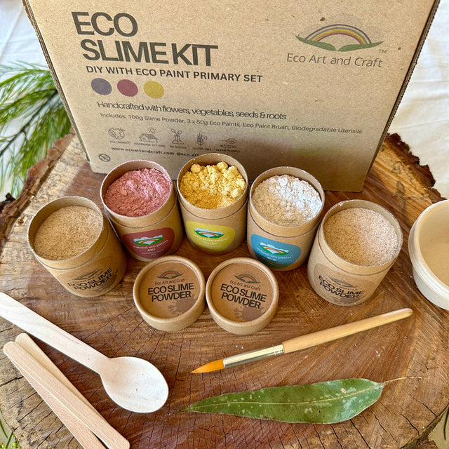 DIY eco slime kit with compostable packaging and botanical pigments