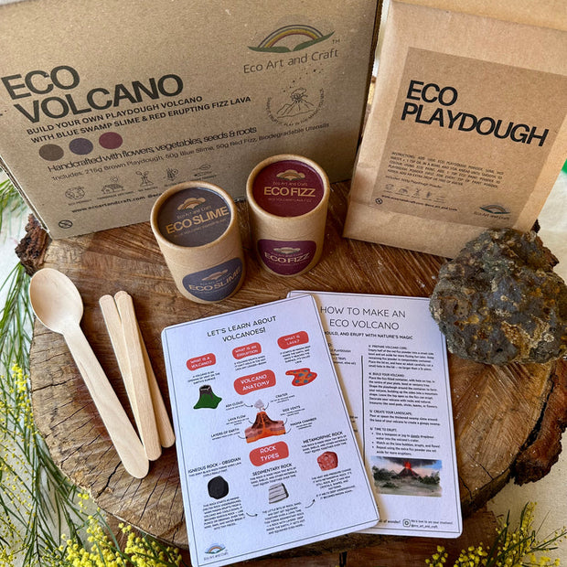 Eco Art and Craft Eco Volcano DIY Kit with plant-based fizz, slime, and playdough