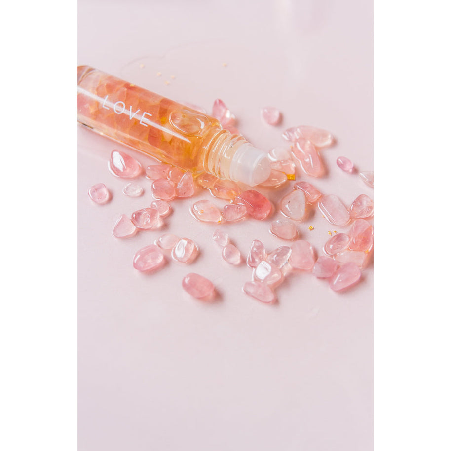 Summer Salt Body Love Roller with Rose Quartz crystal and 24k gold