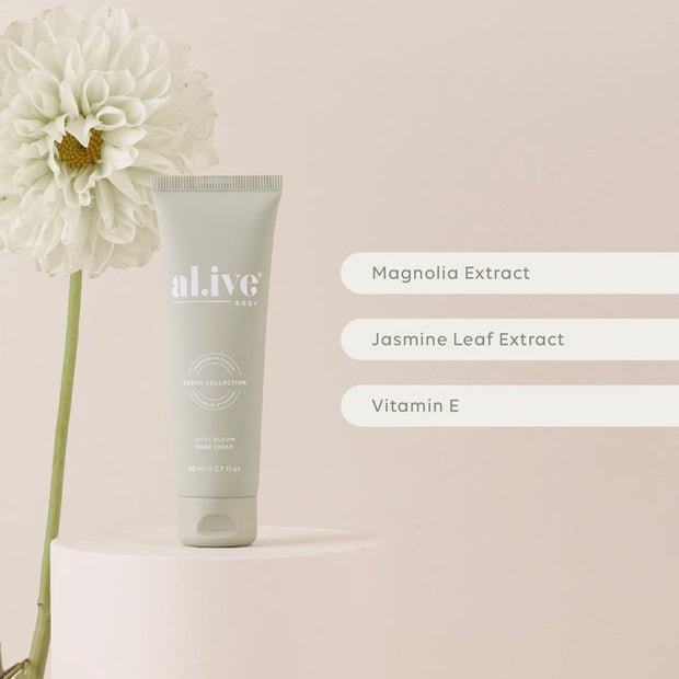 Nourishing floral hand cream in limited edition Ivory Bloom scent by al.ive body