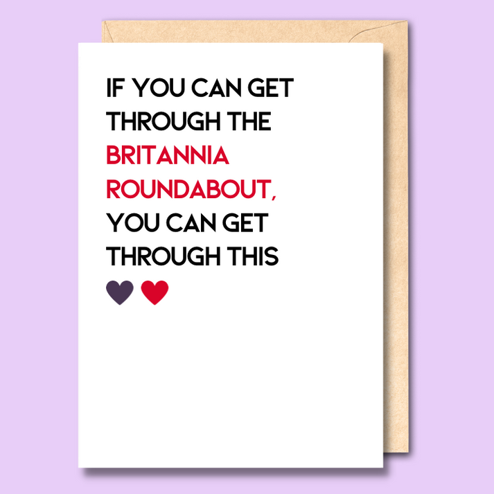 Unseasoned Greetings Britannia Roundabout encouragement card with hearts