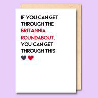 Unseasoned Greetings Britannia Roundabout encouragement card with hearts