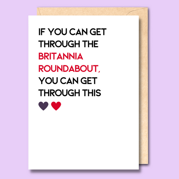 Unseasoned Greetings Britannia Roundabout encouragement card with hearts