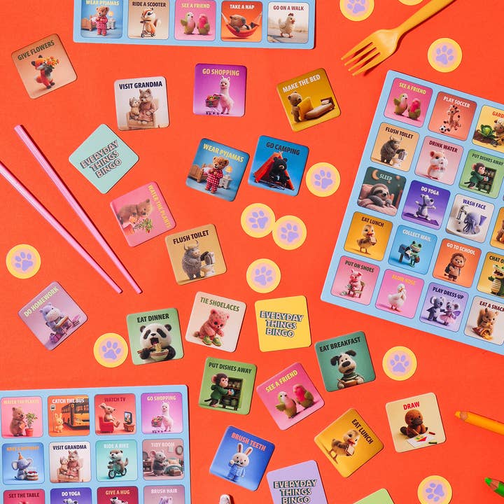 Kids bingo game with tokens, counters and cards, ages 6+