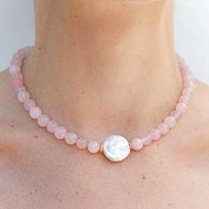 Kingston Jewellery Rose Quartz Freshwater Pearl Necklace handmade in Geelong Australia