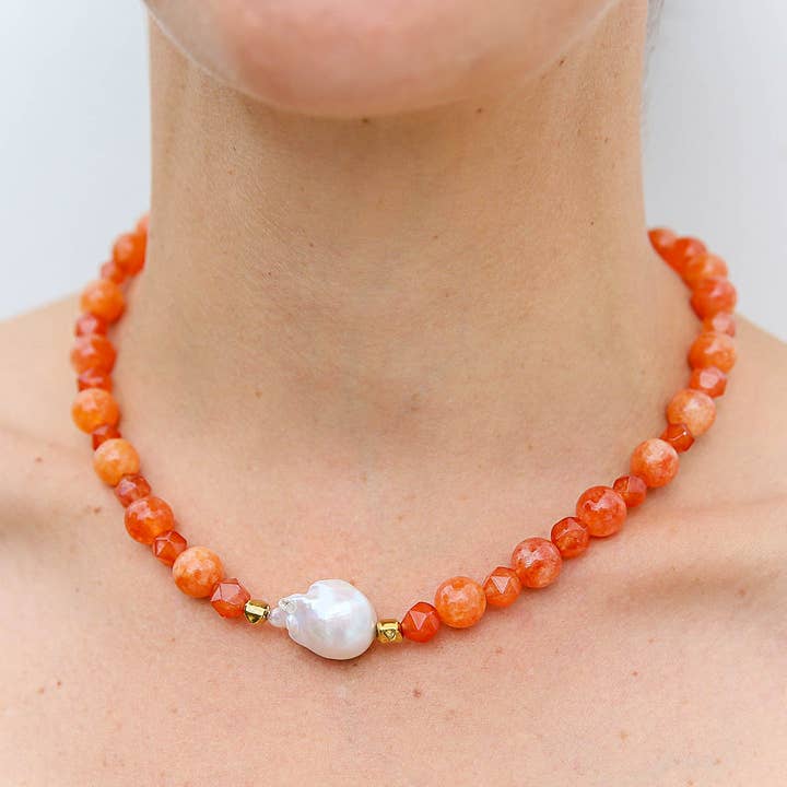 Kingston Jewellery Sunset Quartz Keshi Pearl Necklace handmade in Australia