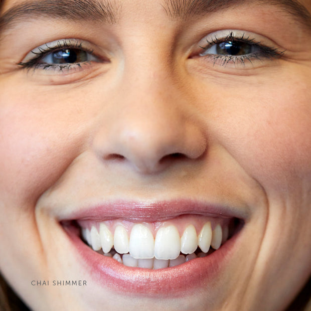 natural lipstick with warm golden shimmer