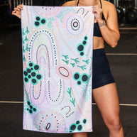 Cheeky Winx Land and Sea X Bigi Gym Towel 90x50cm Indigenous artwork