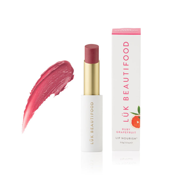 LÜK Beautifood Lip Nourish Ruby Grapefruit natural lipstick tube
