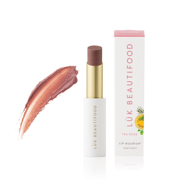 LUK Beautifood Lip Nourish Tea Rose natural lipstick tube