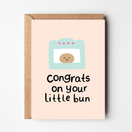 Friends of Henry Congrats on Your Little Bun card with bun in the oven illustration