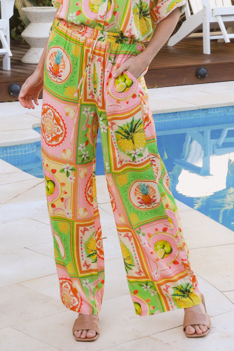Emma Pants Sunshine Patchwork – Salty Palm wide-leg rayon resort pants