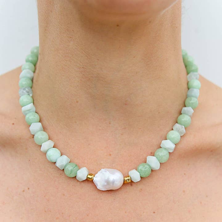 Melon Quartz Keshi Pearl Necklace handmade in Australia