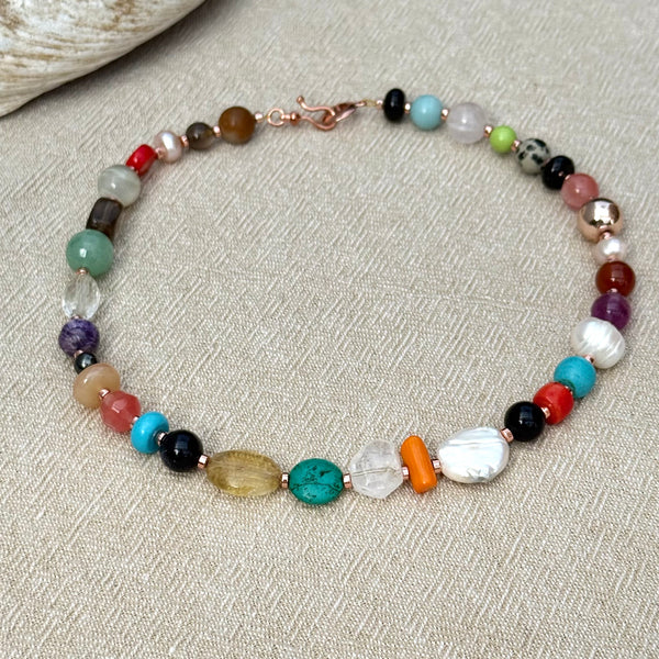 Multi gemstone boho necklace with natural stones