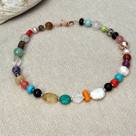 Multi gemstone boho necklace with natural stones