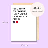 Example showing the size of the card. 14.8cm high x 10.5cm wide