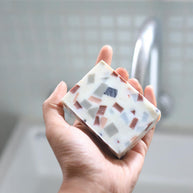 Natural terrazzo-style hand and body soap bar 90g with sea salt and shea butter