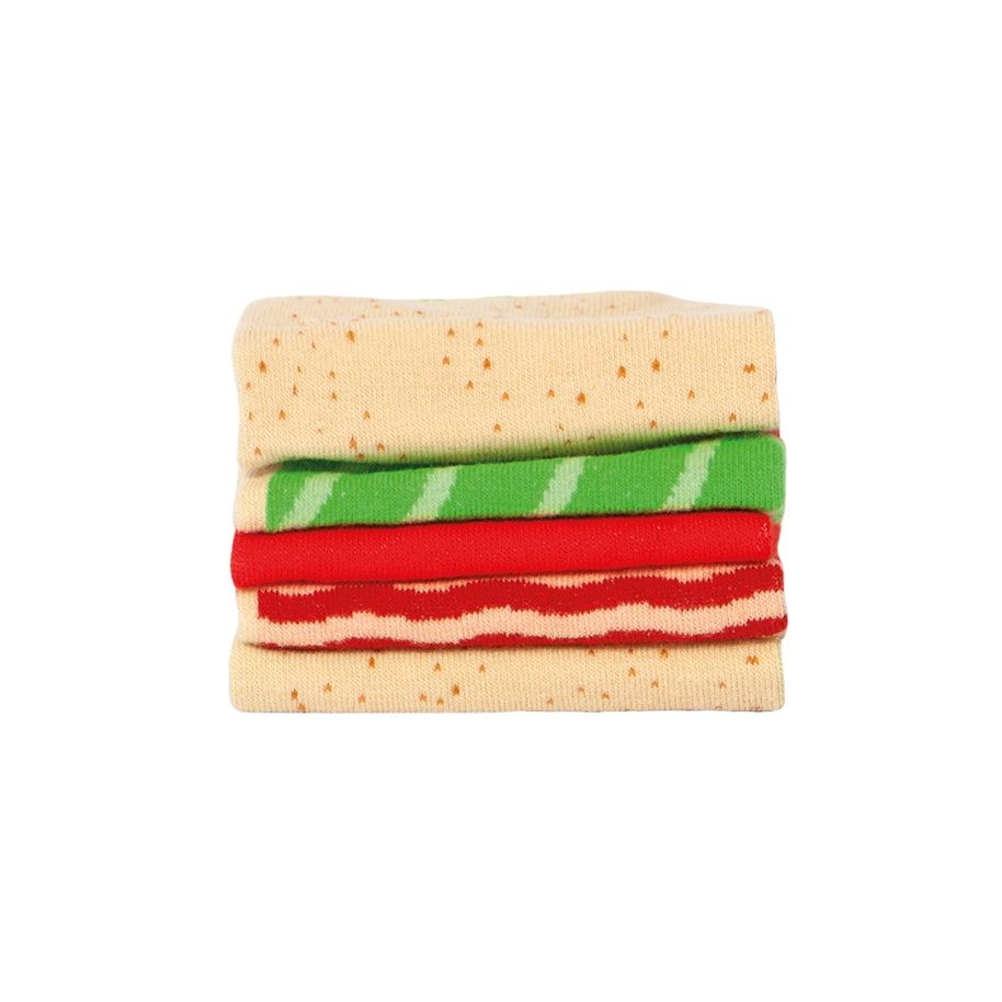 Novelty food themed socks with bacon lettuce and tomato pattern