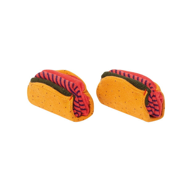 Novelty food themed socks with colourful taco pattern