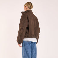 Oversized cotton bomber jacket with brass zipper hardware
