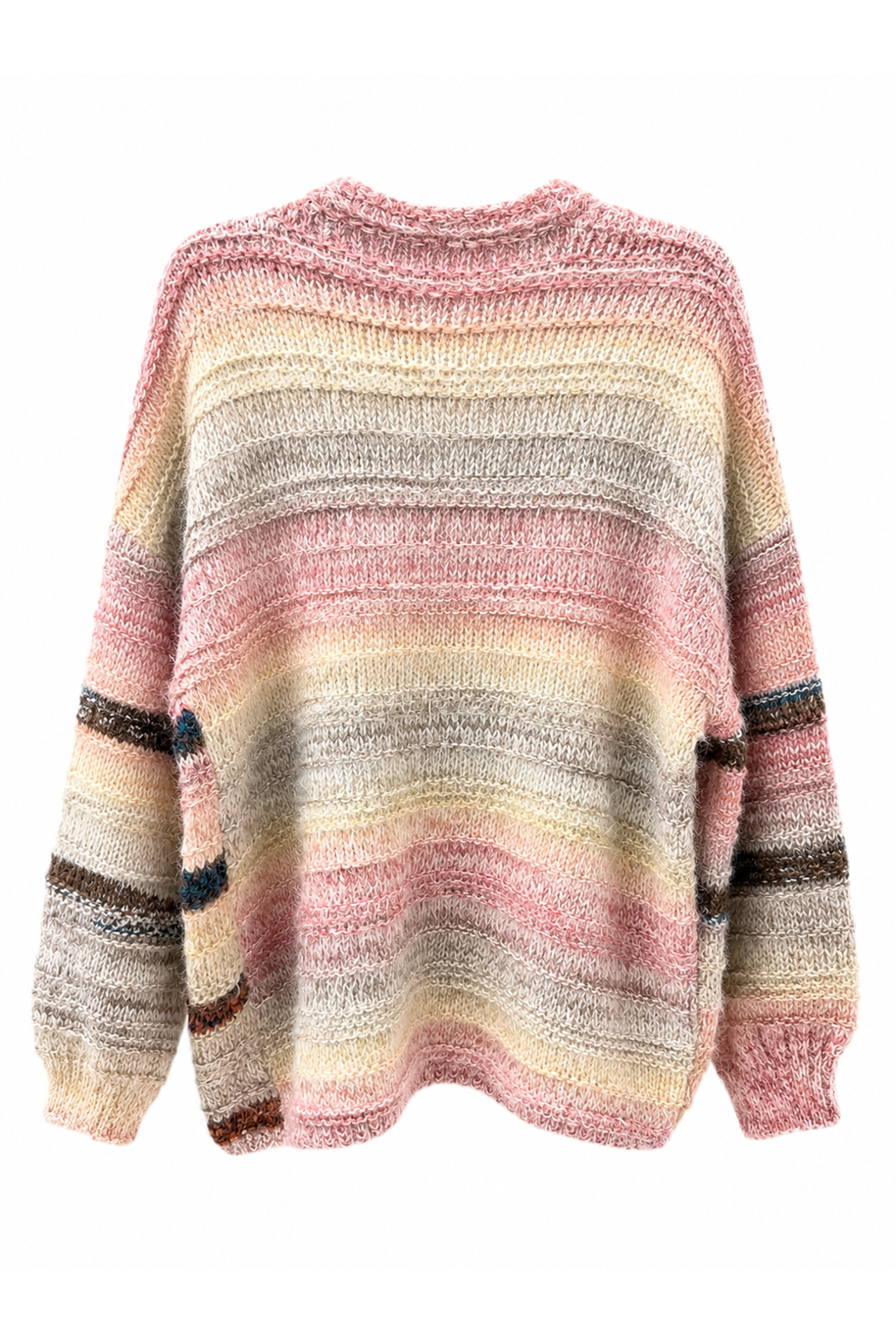Oversized open front cardigan in multicolour stripe knit