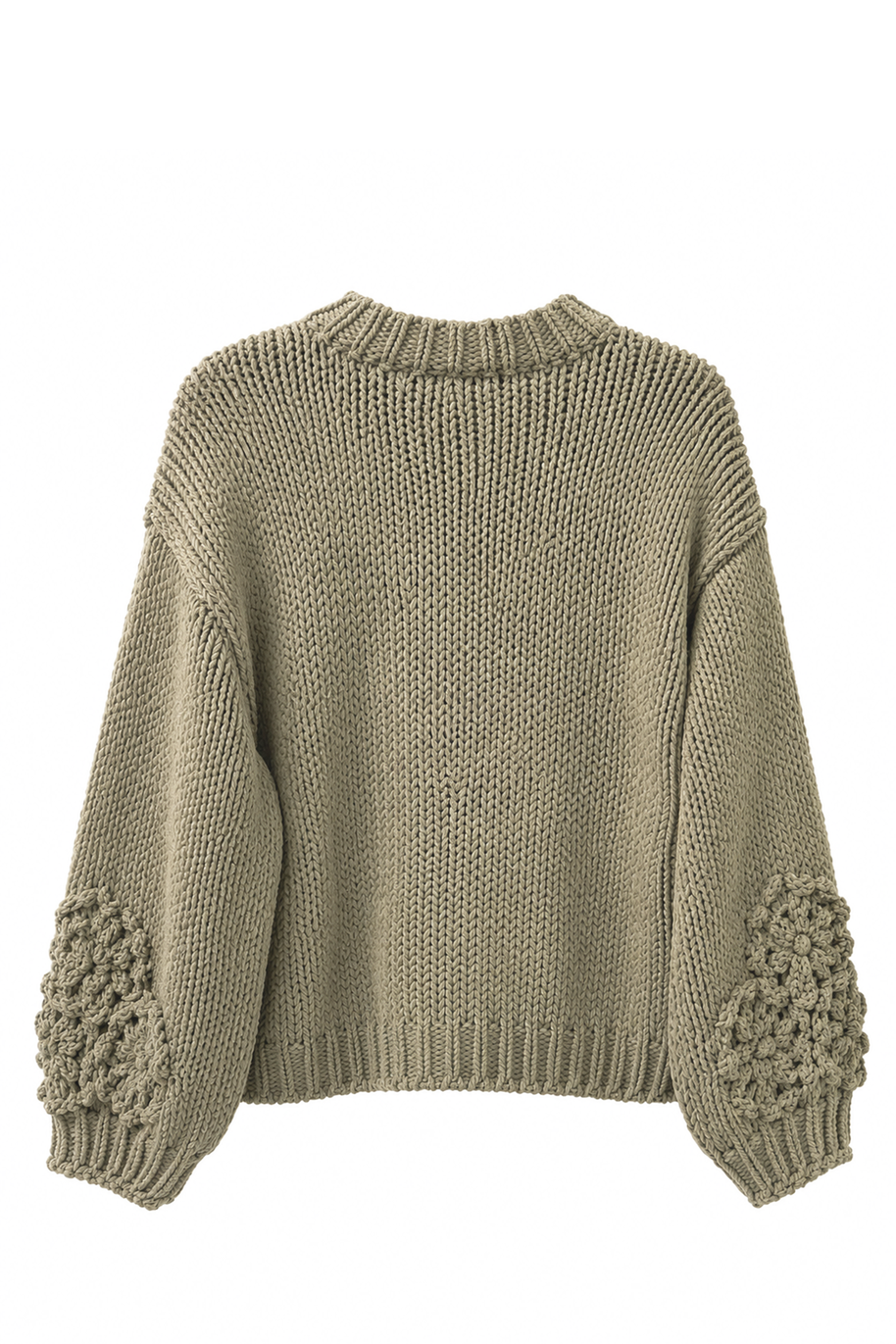 Oversized wool blend jumper with crochet flower cuff detail