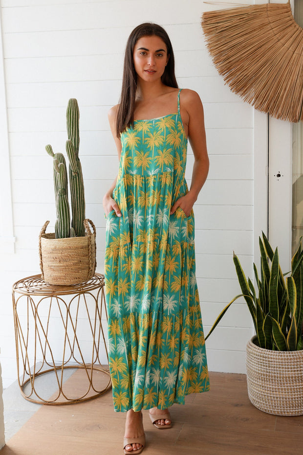 Clara Slip Maxi Dress — printed rayon maxi